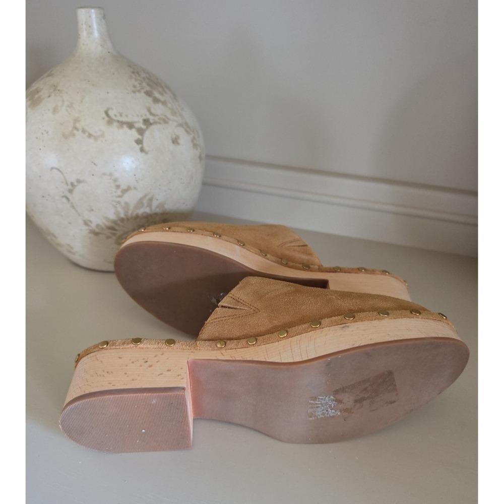 J. Crew Women's Dakota Pecan Suede Clogs Wood Bottom Slip on Size 7 - Picture 9 of 10
